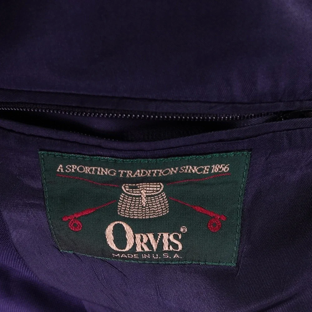 Orvis Mens Navy Blue Wool Blazer Gold Crest Button USA Made 42L Sport Coat
